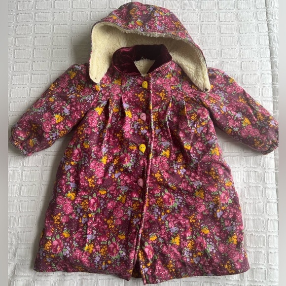 Isabel Garretón Floral Coat with Sherpa Lining & Hood – Size 3T Velvet Collar - Picture 1 of 16